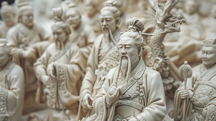 Fototapeta premium Intricate Ivory Carvings: Exploring Ancient Chinese Mythology