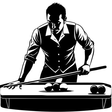 recommend clip art: Focused Billiard Player: A silhouette of a determined billiard player, poised to strike the cue ball with precision. The image evokes a sense of concentration, skill, and strategic thinking.