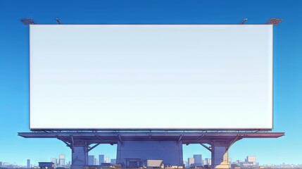 Outdoor billboard with blank white space for advertising, set against a blue sky. Large hoarding for branding design
