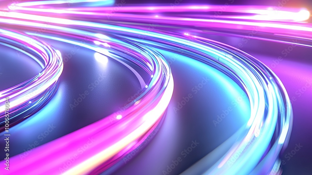 Poster the wallpaper is a 3d render of an abstract futuristic neon background with glowing ascending lines.