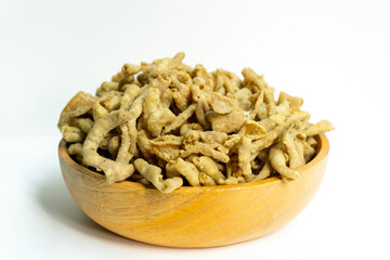 Intestine chips with white background. Intestine chips are one of the favorite snacks of Indonesian.