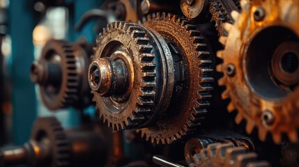 Close-up of intricate metallic gears showcasing age and craftsmanship in a mechanical environment.