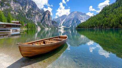 Obraz premium An autumnal landscape with a mountain range overlooking a lake with mountains on either side