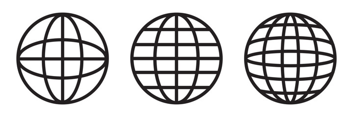 World Icon Black | Earth Illustration | Globe Symbol | Planet Logo | World Wide Web Sign | Isolated | Variations