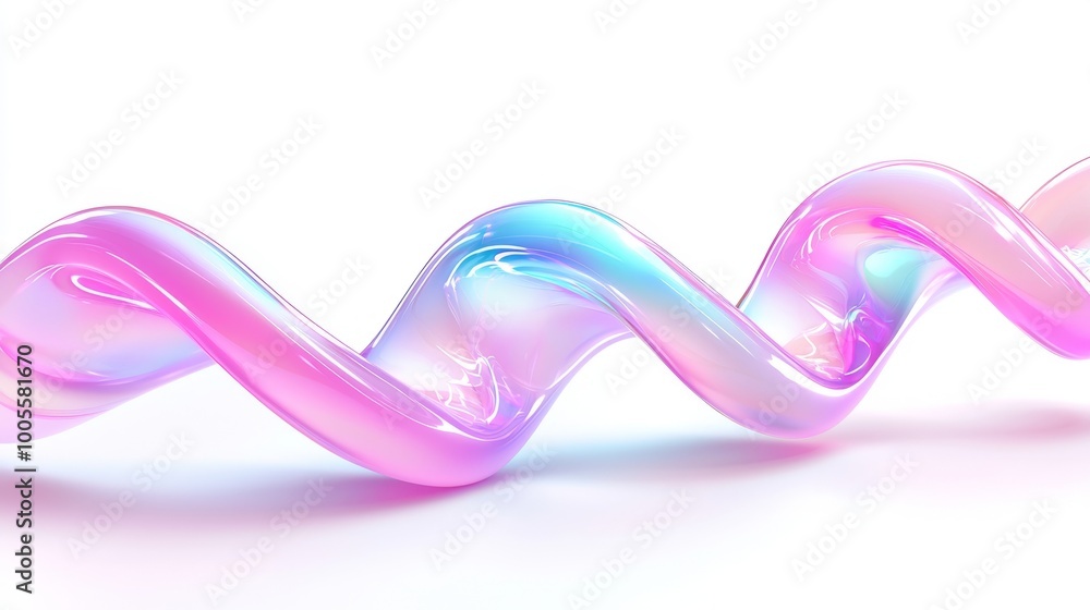 Poster a 3d rendering of a curly translucent glass shape isolated on a white background, representing a mod