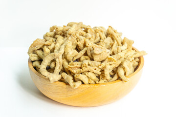 Intestine chips with white background. Intestine chips are one of the favorite snacks of Indonesian.