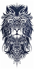 Fototapeta premium Minimalistic lion head adorned with intricate tribal patterns.