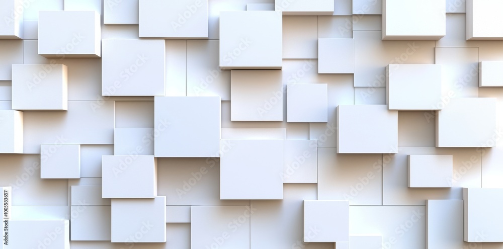 Poster block background wallpaper banner geometry pattern with random positioned and scaled white cube boxe