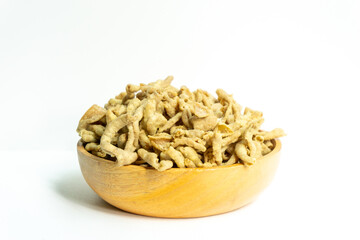 Intestine chips with white background. Intestine chips are one of the favorite snacks of Indonesian.