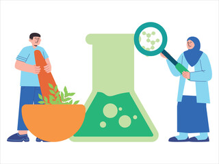 Couple medical partner professional scientist analyzing chemical experiment specialist pharmacist design icon character set