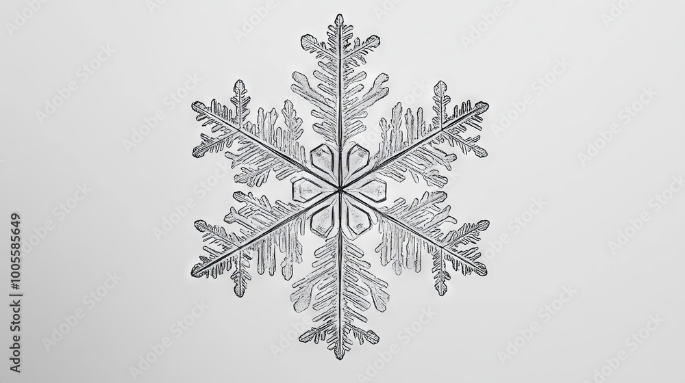 Poster a snowflake is drawn in black and white on a white background. the snowflake is the main focus of th