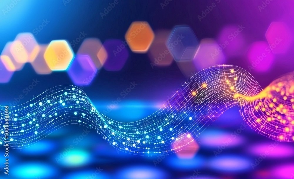 Poster big data flow in cyber space. blockchains. network connections. concept of ai technology, digital co