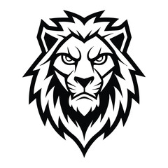 A angry lion face head vector design with silhouette with line art and cartoon art.