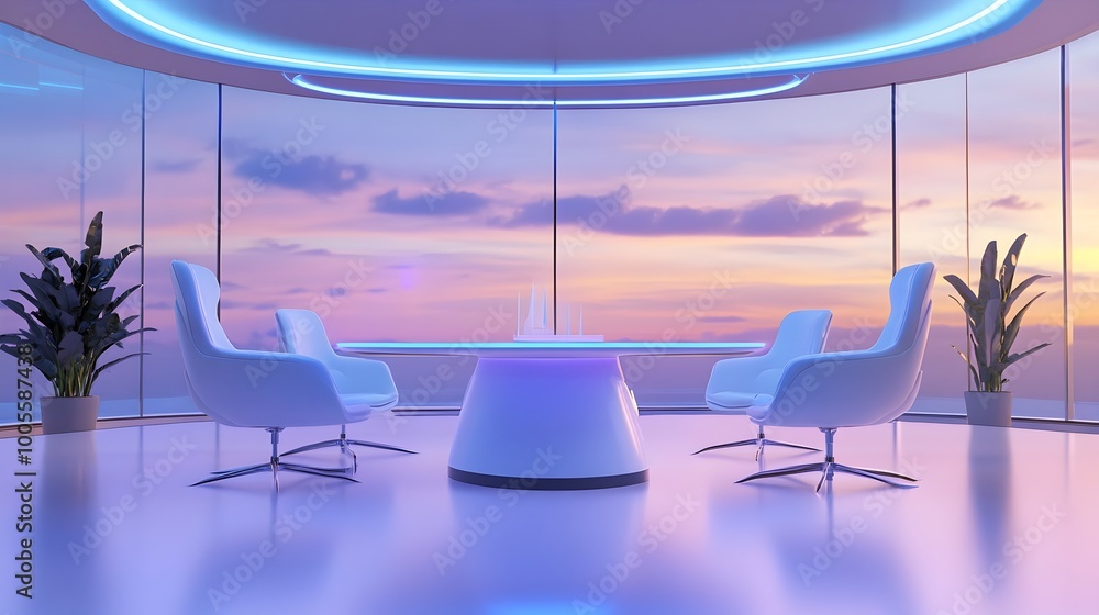 Poster futuristic virtual business meeting with hologram signatures and digital contracts being signed in a