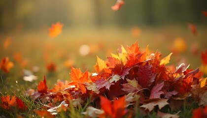 A small pile of autumn leaves in close-up, showcasing their rich colors and textures, capturing the essence of the fall season.
