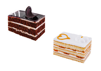 Two delicious cakes isolated on white background