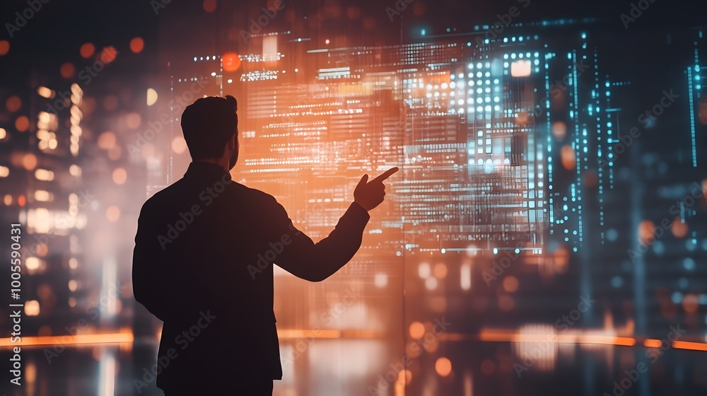 Poster dynamic startup founder delivers a captivating virtual business pitch harnessing the power of hologr