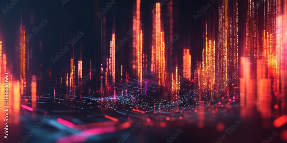 Poster modern digital abstract 3d background with futuristic charts and digital code symbolizing tech start
