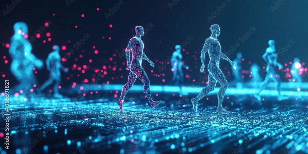 Poster modern digital abstract 3d background with figures symbolizing fitness tracking and health data anal