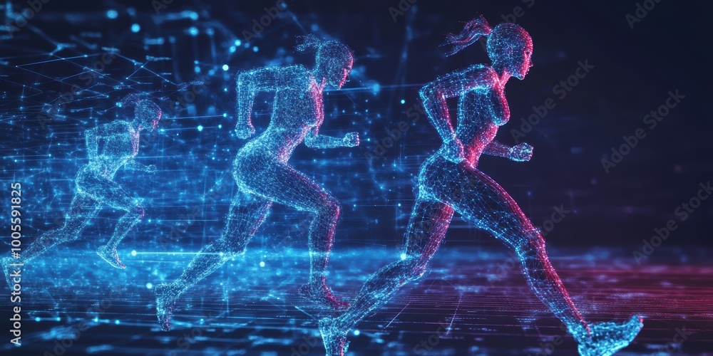 Poster modern digital abstract 3d background with figures symbolizing fitness tracking and health data anal