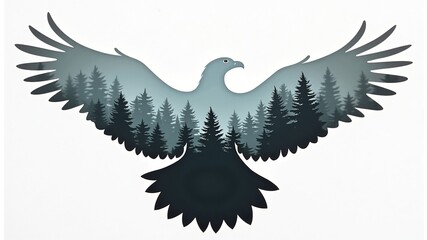 Obraz premium a drawing of a bird with a picture of trees in the background