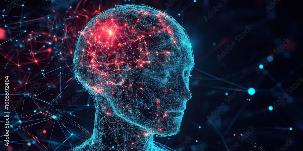 Poster modern digital abstract 3d background with complex neural networks and brain scans symbolizing ai ad