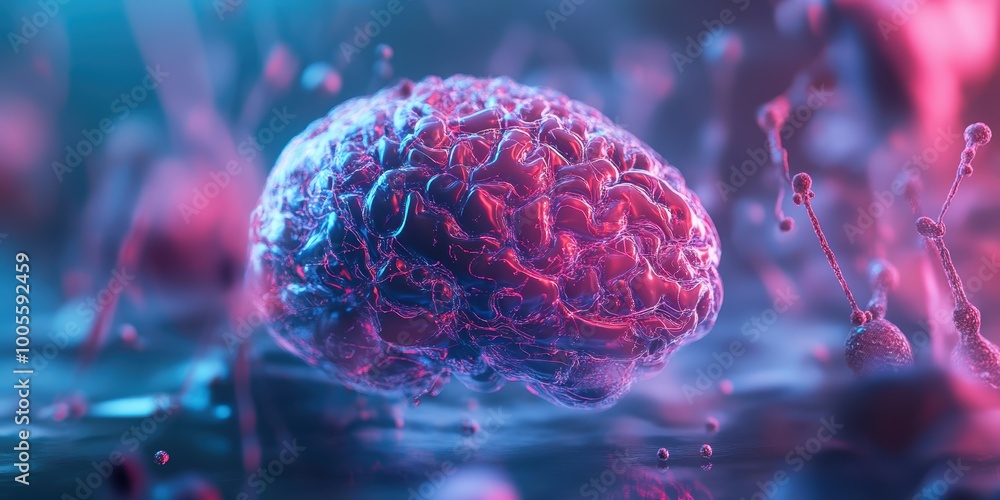 Poster modern digital abstract 3d background featuring complex neural networks and brain scans symbolizing 