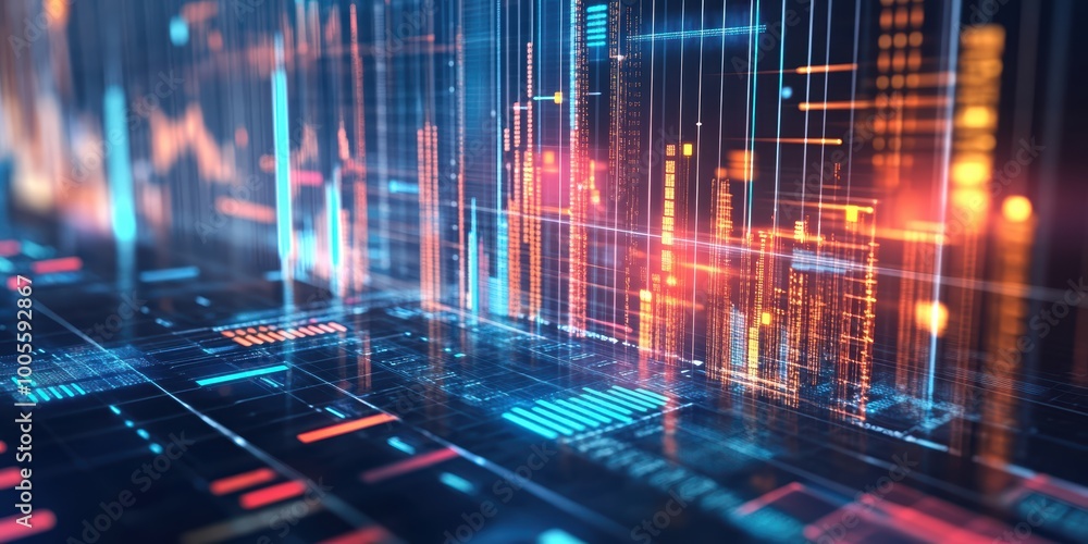Poster modern digital abstract 3d background with dynamic charts and futuristic interfaces for business str