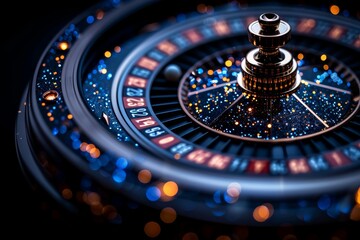 Dynamic casino scene with roulette table and chips on dark background for gambling promotions