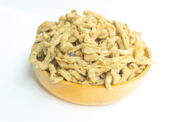 Intestine chips with white background. Intestine chips are one of the favorite snacks of Indonesian.