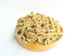 Intestine chips with white background. Intestine chips are one of the favorite snacks of Indonesian.