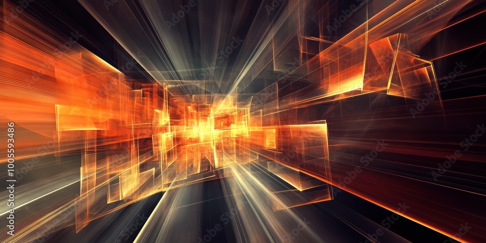 Poster modern digital abstract 3d background with geometric forms and glowing lines representing structural