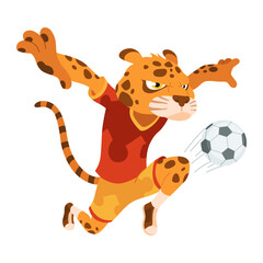 Animal playing football. Cute soccer team player position. Sport is for everyone. Funny vector character illustration