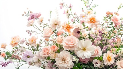 Opulent pastel floral bouquet with luxurious harmonious bloom arrangement  Delicate petals and vibrant foliage create a balanced Impressionist inspired digital painting with crisp