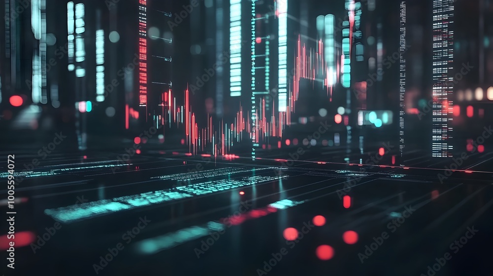 Poster futuristic digital data visualization displaying floating holograms charts and graphs representing m