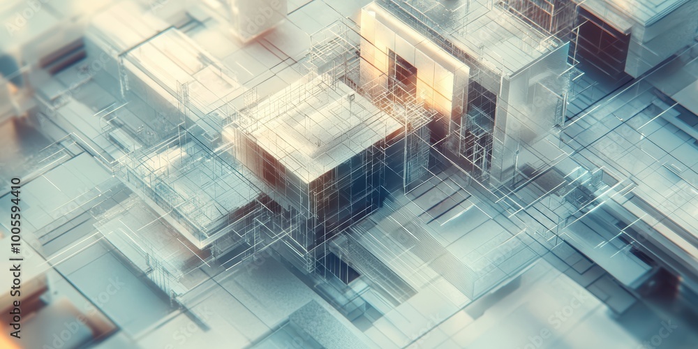 Aufkleber modern digital abstract 3d background with layered blueprints and architectural symbols for smart ci