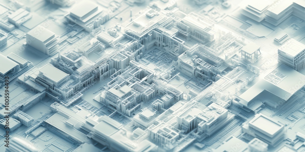 Poster modern digital abstract 3d background with layered blueprints and architectural symbols for smart ci