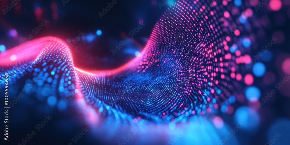 Poster modern digital abstract 3d background with neon lights and swirling code visualizing cybersecurity a
