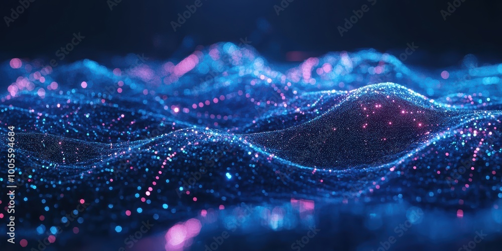 Poster modern digital abstract 3d background with pulsating brainwaves and interconnected neurons in cognit