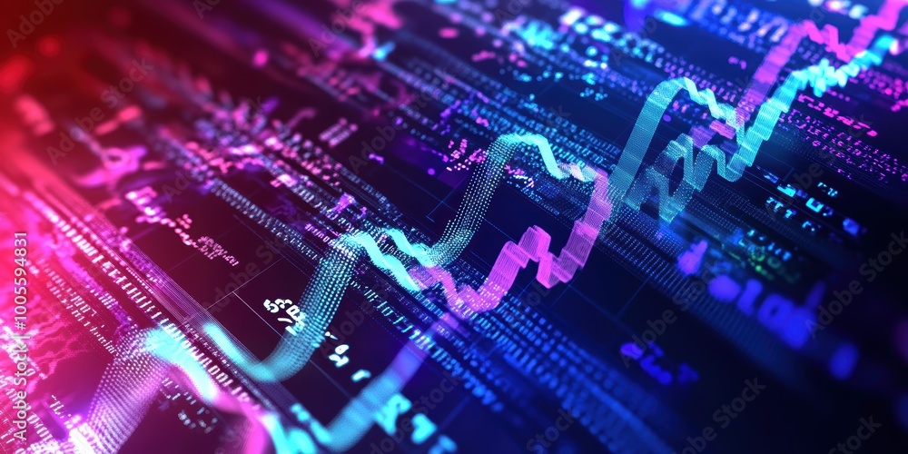 Aufkleber modern digital abstract 3d background with pulsing data waves and currency symbols representing glob