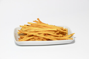 Sweet potato sticks on white background