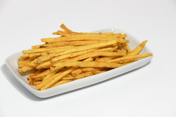 Sweet potato sticks on white background