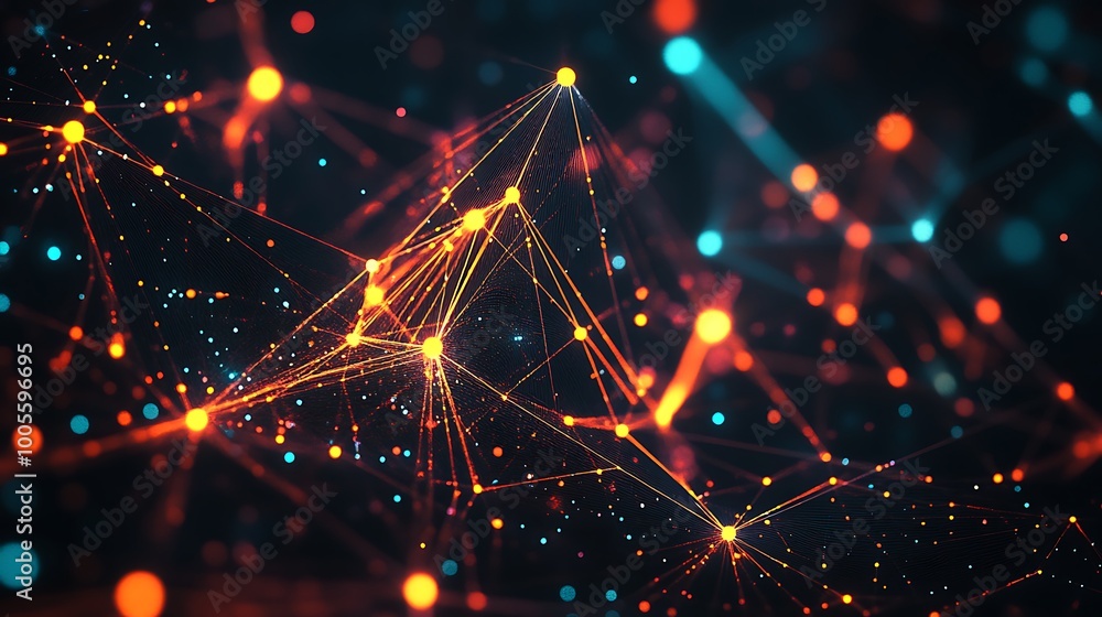 Aufkleber Abstract glowing network of connected points and lines.