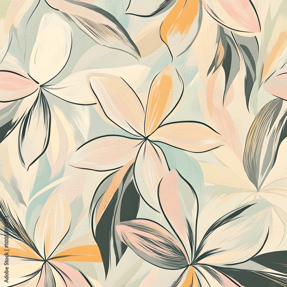 Aufkleber minimalist and abstract floral pattern with soft edged petals delicate linework and a muted pastel c