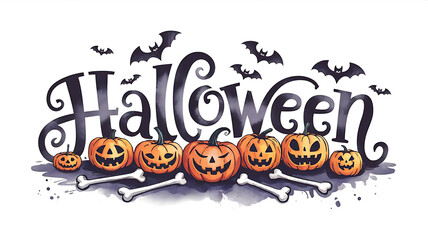 A banner with text halloween a white background