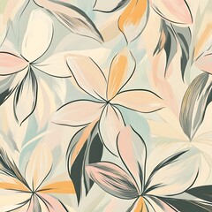 Fototapeta premium Minimalist and abstract floral pattern with soft edged petals delicate linework and a muted pastel color palette creating a peaceful and serene ambiance