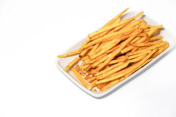 Sweet potato sticks on white background