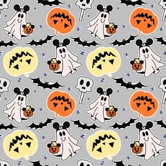 Halloween celebration ghost dead ghost trick  seamless  line  art  gold leaf human structure decoration fashion child kid t-shirt kid repeat cute doodle art hand drawn.