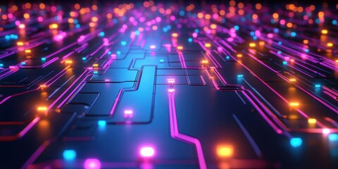 a computer circuit with colorful lights