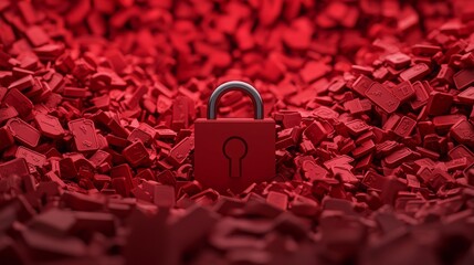 A red padlock stands out among a sea of red blocks, symbolizing security and protection.